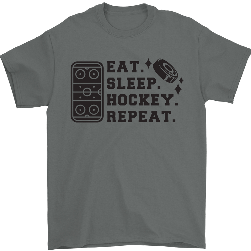 Eat Sleep Hockey Repeat Street Ice Funny Mens T-Shirt 100% Cotton Charcoal