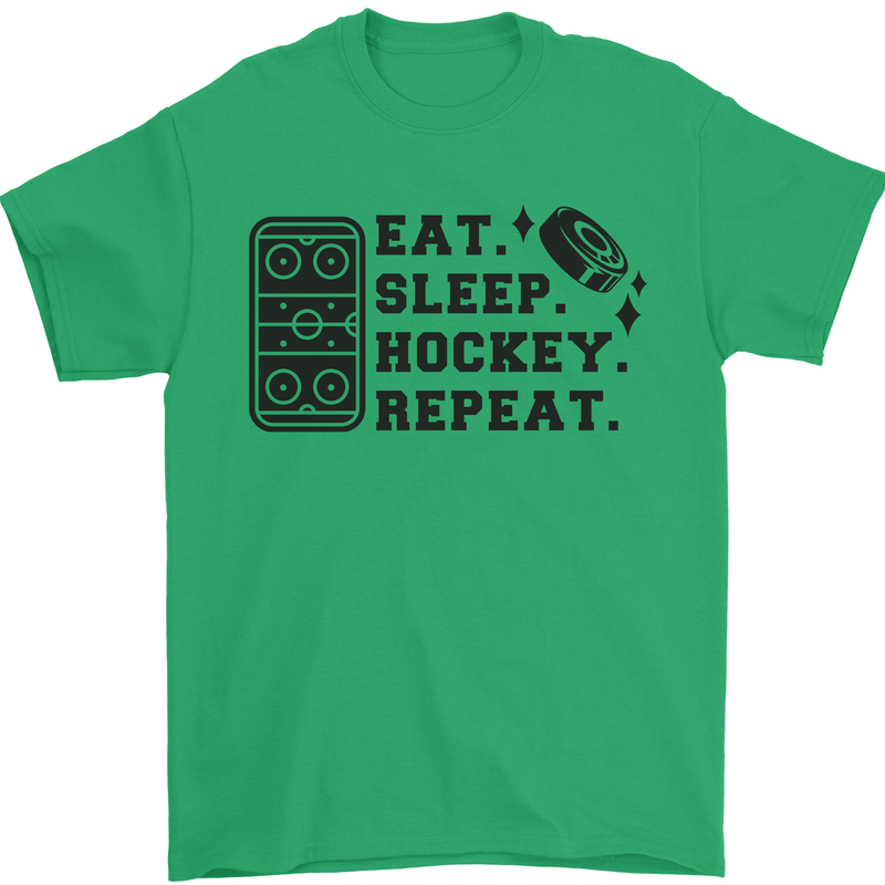 Eat Sleep Hockey Repeat Street Ice Funny Mens T-Shirt 100% Cotton Irish Green