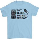 Eat Sleep Hockey Repeat Street Ice Funny Mens T-Shirt 100% Cotton Light Blue