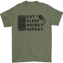 Eat Sleep Hockey Repeat Street Ice Funny Mens T-Shirt 100% Cotton Military Green
