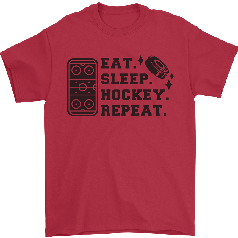 Eat Sleep Hockey Repeat Street Ice Funny Mens T-Shirt 100% Cotton Red