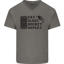 Eat Sleep Hockey Repeat Street Ice Funny Mens V-Neck Cotton T-Shirt Charcoal