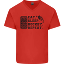 Eat Sleep Hockey Repeat Street Ice Funny Mens V-Neck Cotton T-Shirt Red
