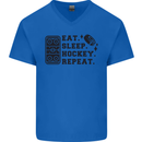 Eat Sleep Hockey Repeat Street Ice Funny Mens V-Neck Cotton T-Shirt Royal Blue