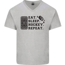 Eat Sleep Hockey Repeat Street Ice Funny Mens V-Neck Cotton T-Shirt Sports Grey