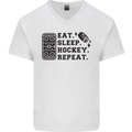 Eat Sleep Hockey Repeat Street Ice Funny Mens V-Neck Cotton T-Shirt White