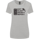 Eat Sleep Hockey Repeat Street Ice Funny Womens Wider Cut T-Shirt Sports Grey