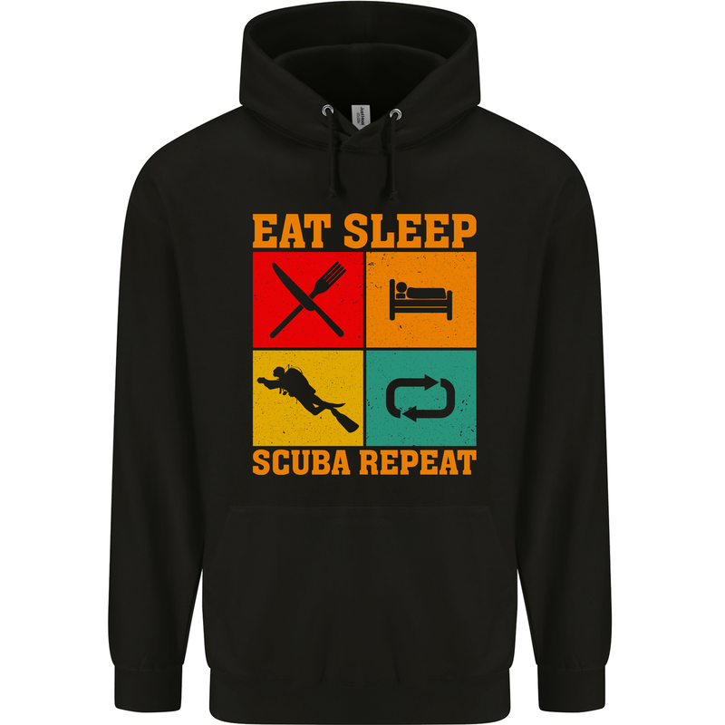 Eat Sleep Scuba Repeat Funny Scuba Diving Diver Childrens Kids Hoodie Black