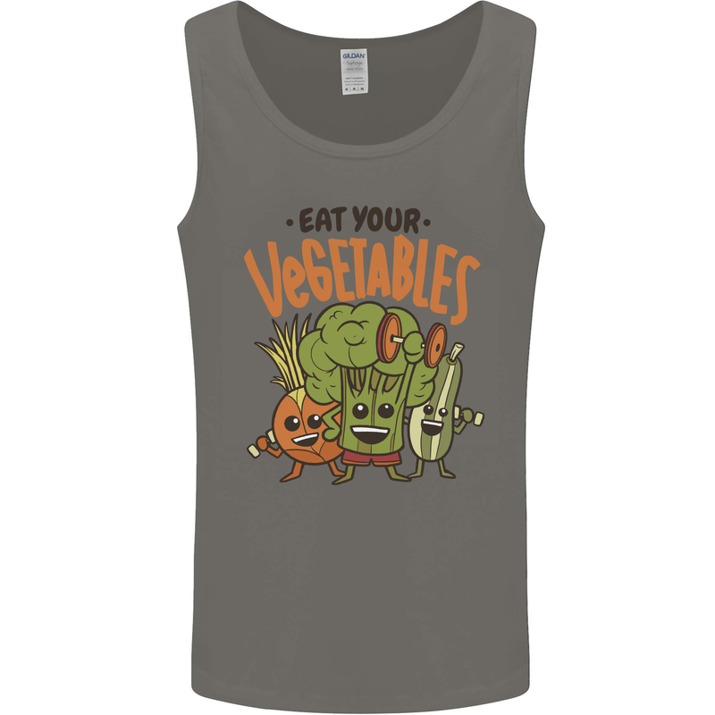 Eat Your Vegetables Funny Vegan Vegetarian Mens Vest Tank Top Charcoal