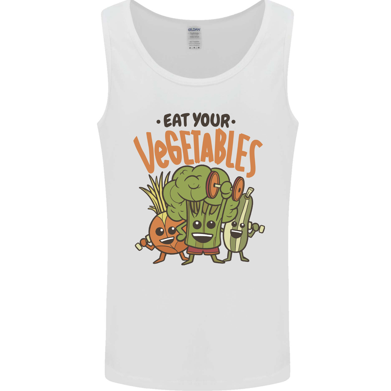Eat Your Vegetables Funny Vegan Vegetarian Mens Vest Tank Top White