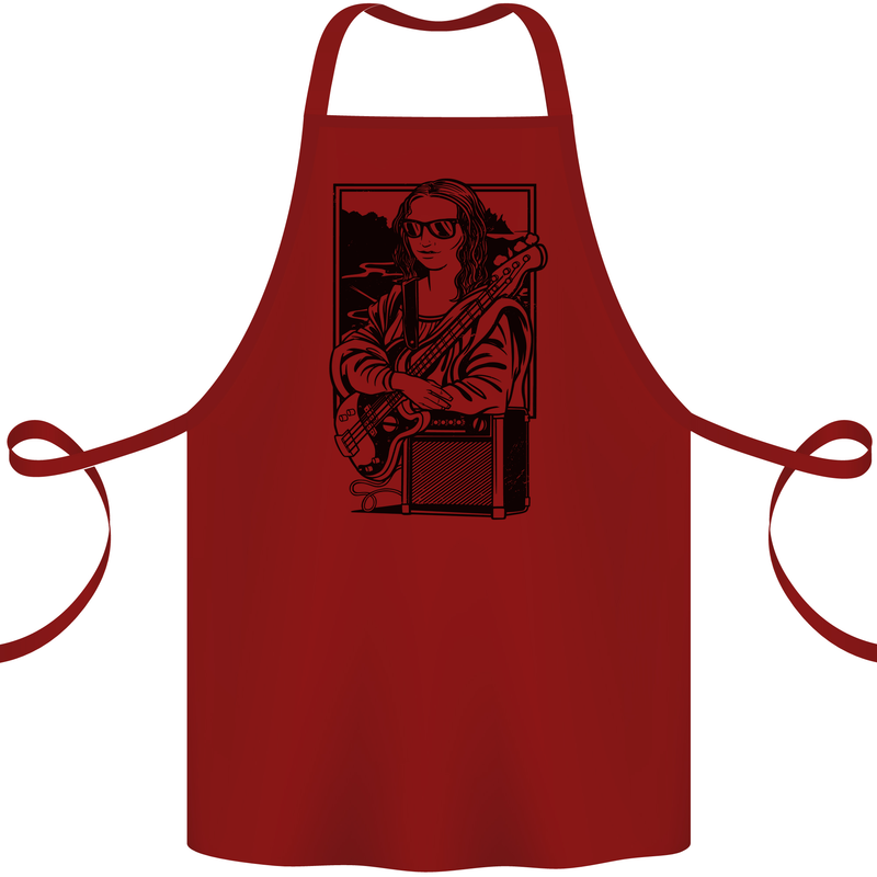 Electric Guitar Mona Lisa Rock Music Player Cotton Apron 100% Organic Maroon
