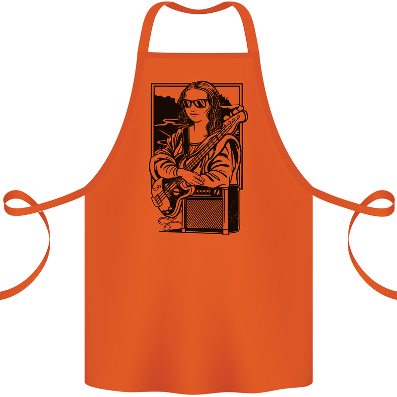 Electric Guitar Mona Lisa Rock Music Player Cotton Apron 100% Organic Orange