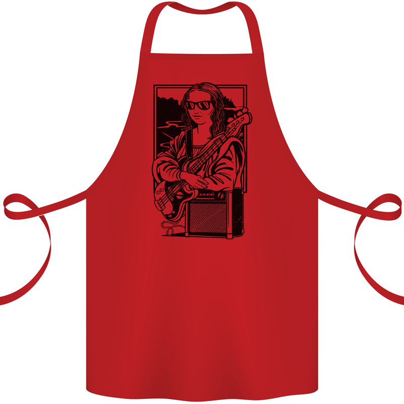 Electric Guitar Mona Lisa Rock Music Player Cotton Apron 100% Organic Red