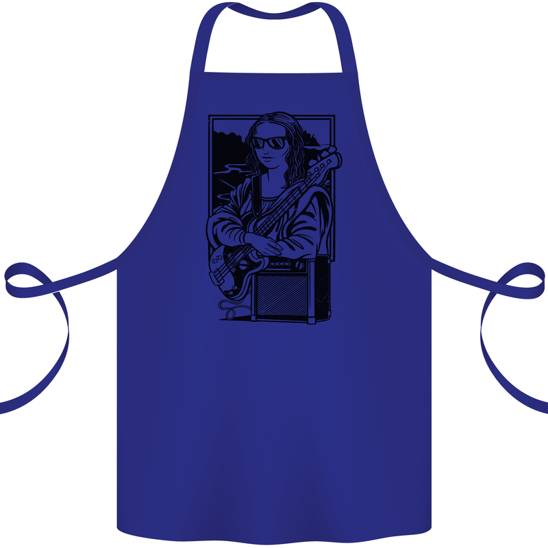 Electric Guitar Mona Lisa Rock Music Player Cotton Apron 100% Organic Royal Blue