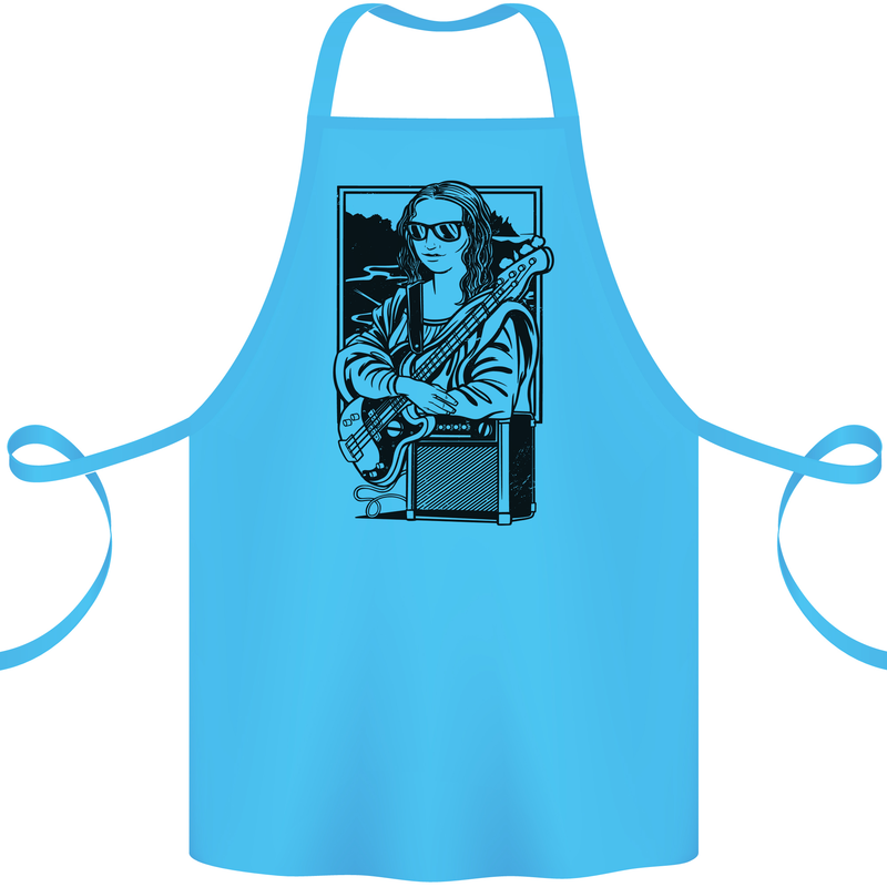 Electric Guitar Mona Lisa Rock Music Player Cotton Apron 100% Organic Turquoise