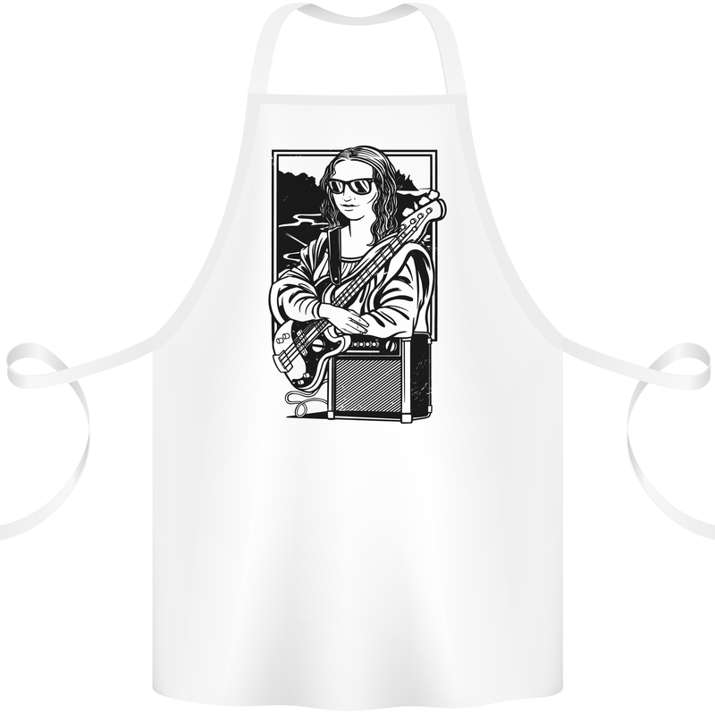 Electric Guitar Mona Lisa Rock Music Player Cotton Apron 100% Organic White