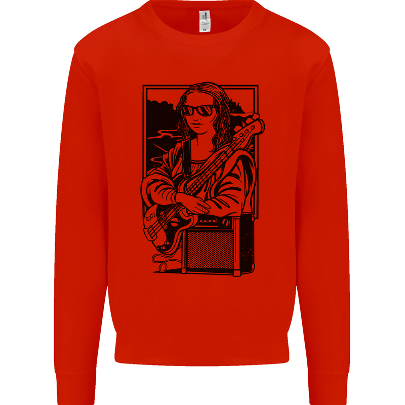Electric Guitar Mona Lisa Rock Music Player Kids Sweatshirt Jumper Bright Red