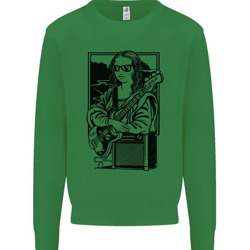 Electric Guitar Mona Lisa Rock Music Player Kids Sweatshirt Jumper Irish Green