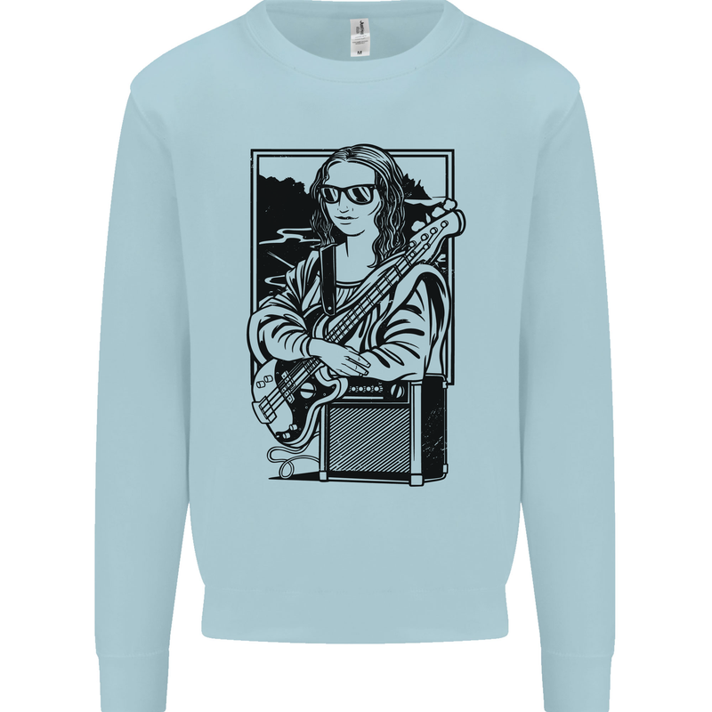 Electric Guitar Mona Lisa Rock Music Player Kids Sweatshirt Jumper Light Blue