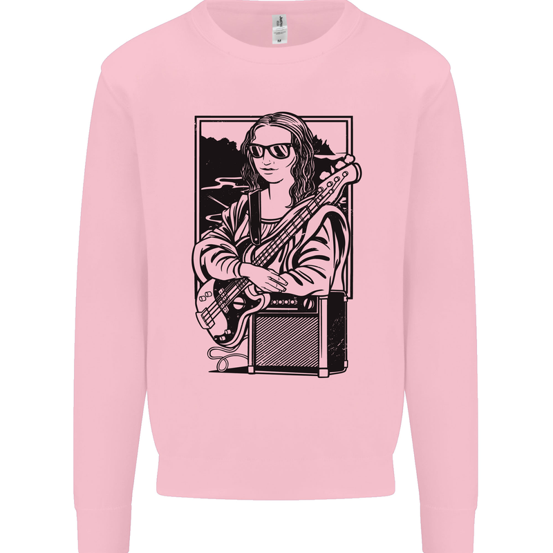 Electric Guitar Mona Lisa Rock Music Player Kids Sweatshirt Jumper Light Pink