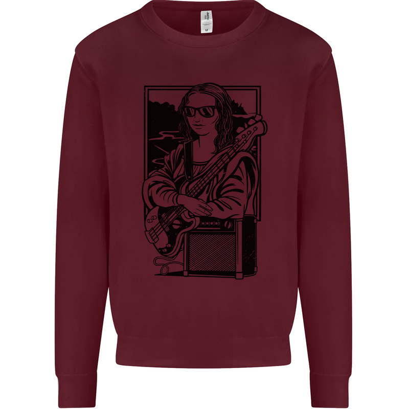 Electric Guitar Mona Lisa Rock Music Player Kids Sweatshirt Jumper Maroon