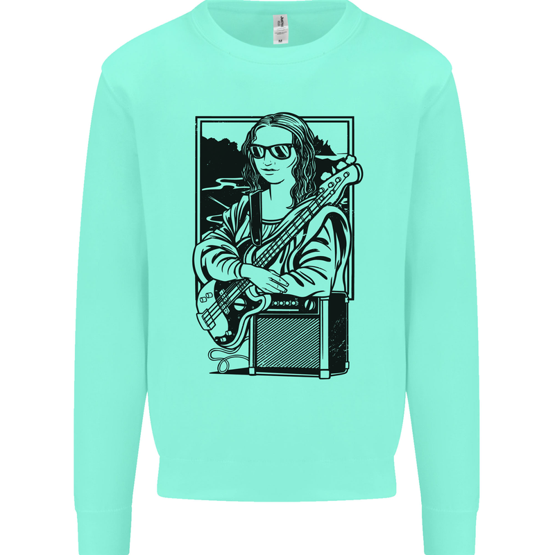 Electric Guitar Mona Lisa Rock Music Player Kids Sweatshirt Jumper Peppermint