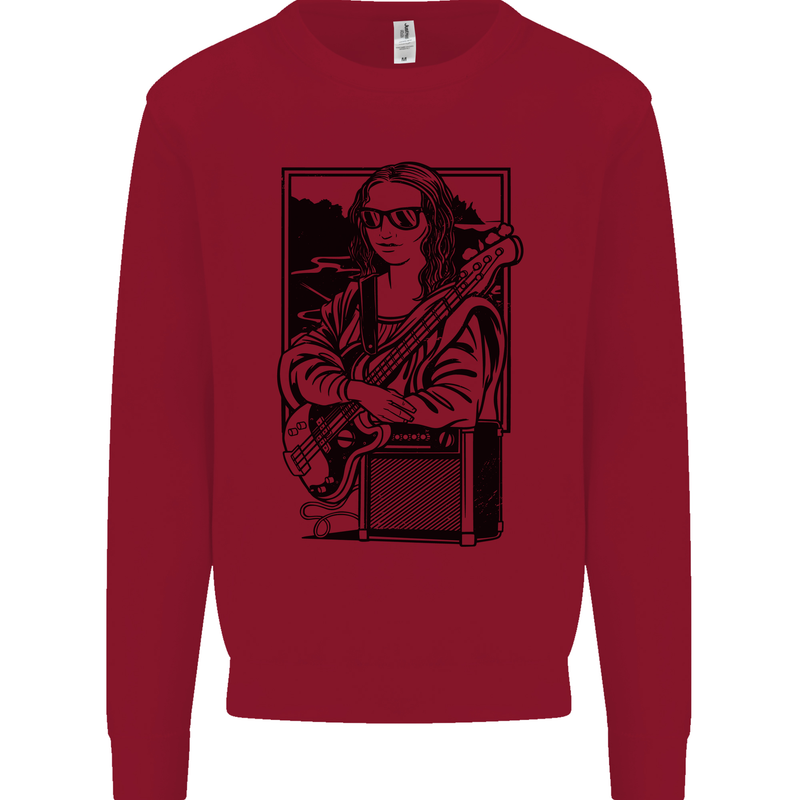 Electric Guitar Mona Lisa Rock Music Player Kids Sweatshirt Jumper Red