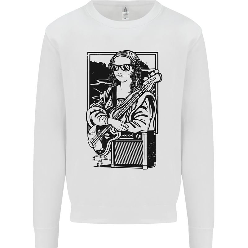 Electric Guitar Mona Lisa Rock Music Player Kids Sweatshirt Jumper White