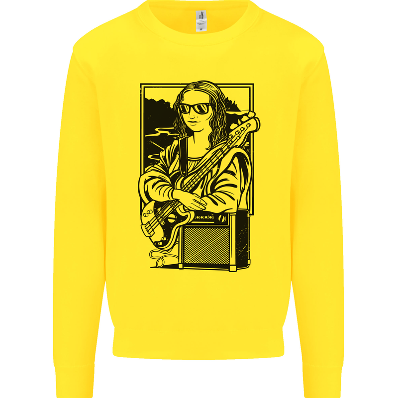 Electric Guitar Mona Lisa Rock Music Player Kids Sweatshirt Jumper Yellow