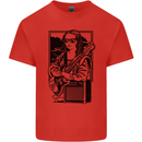Electric Guitar Mona Lisa Rock Music Player Kids T-Shirt Childrens Red