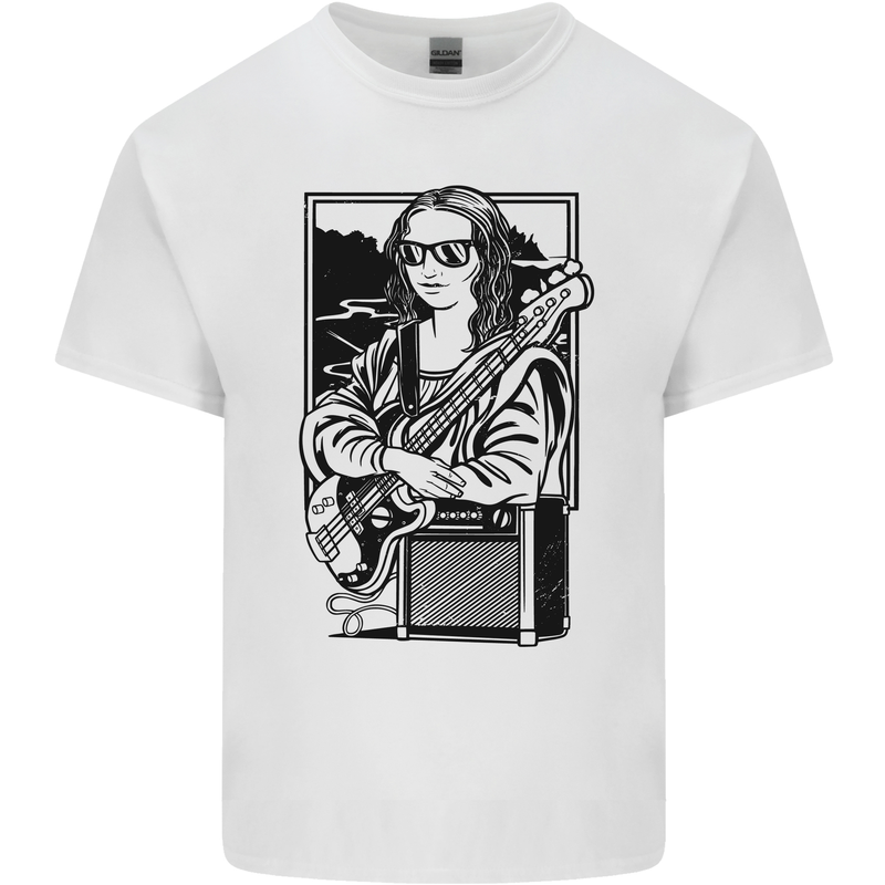 Electric Guitar Mona Lisa Rock Music Player Kids T-Shirt Childrens White