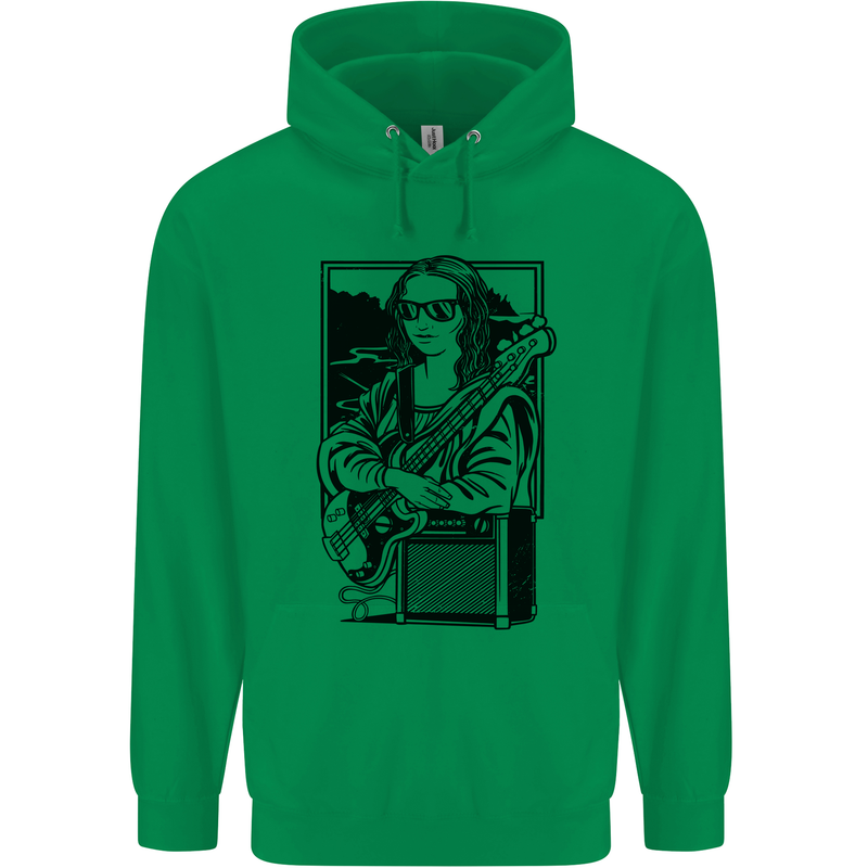 Electric Guitar Mona Lisa Rock Music Player Mens 80% Cotton Hoodie Irish Green