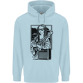 Electric Guitar Mona Lisa Rock Music Player Mens 80% Cotton Hoodie Light Blue