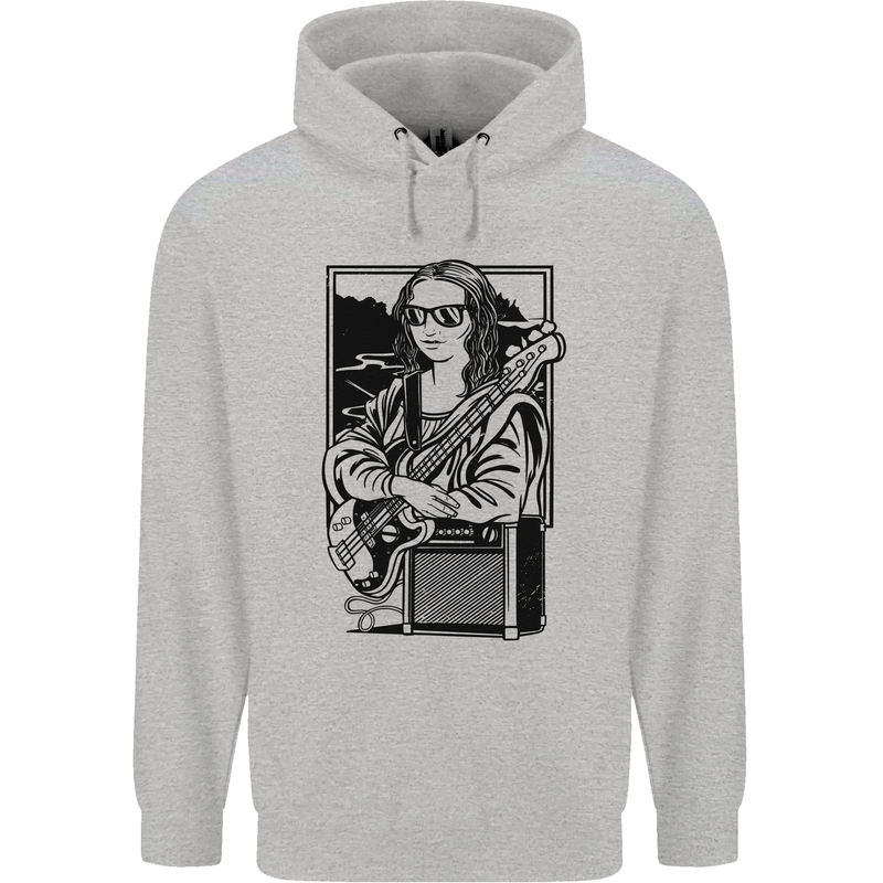 Electric Guitar Mona Lisa Rock Music Player Mens 80% Cotton Hoodie Sports Grey