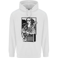 Electric Guitar Mona Lisa Rock Music Player Mens 80% Cotton Hoodie White