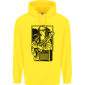 Electric Guitar Mona Lisa Rock Music Player Mens 80% Cotton Hoodie Yellow