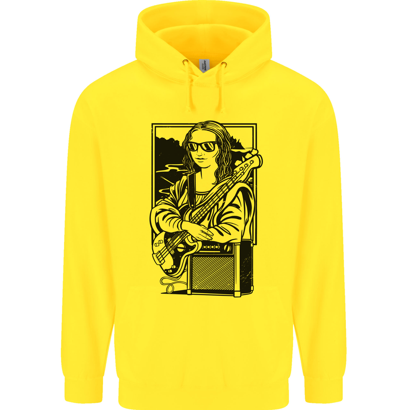 Electric Guitar Mona Lisa Rock Music Player Mens 80% Cotton Hoodie Yellow