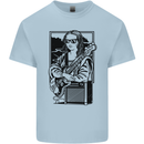 Electric Guitar Mona Lisa Rock Music Player Mens Cotton T-Shirt Tee Top Light Blue