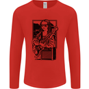 Electric Guitar Mona Lisa Rock Music Player Mens Long Sleeve T-Shirt Red