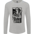 Electric Guitar Mona Lisa Rock Music Player Mens Long Sleeve T-Shirt Sports Grey