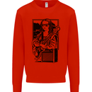 Electric Guitar Mona Lisa Rock Music Player Mens Sweatshirt Jumper Bright Red