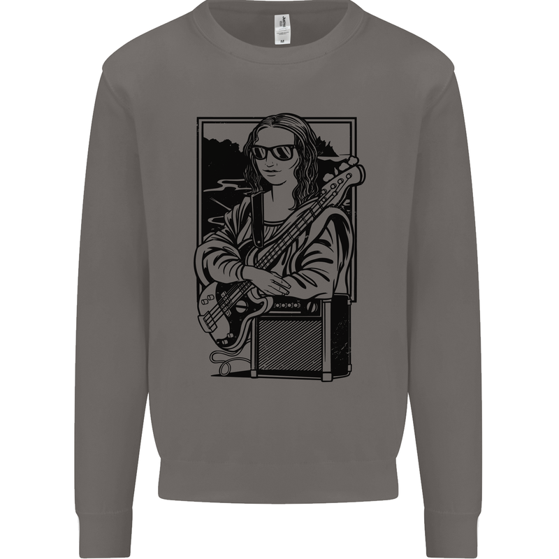Electric Guitar Mona Lisa Rock Music Player Mens Sweatshirt Jumper Charcoal