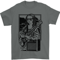 Electric Guitar Mona Lisa Rock Music Player Mens T-Shirt 100% Cotton Charcoal
