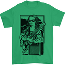 Electric Guitar Mona Lisa Rock Music Player Mens T-Shirt 100% Cotton Irish Green