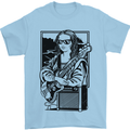 Electric Guitar Mona Lisa Rock Music Player Mens T-Shirt 100% Cotton Light Blue