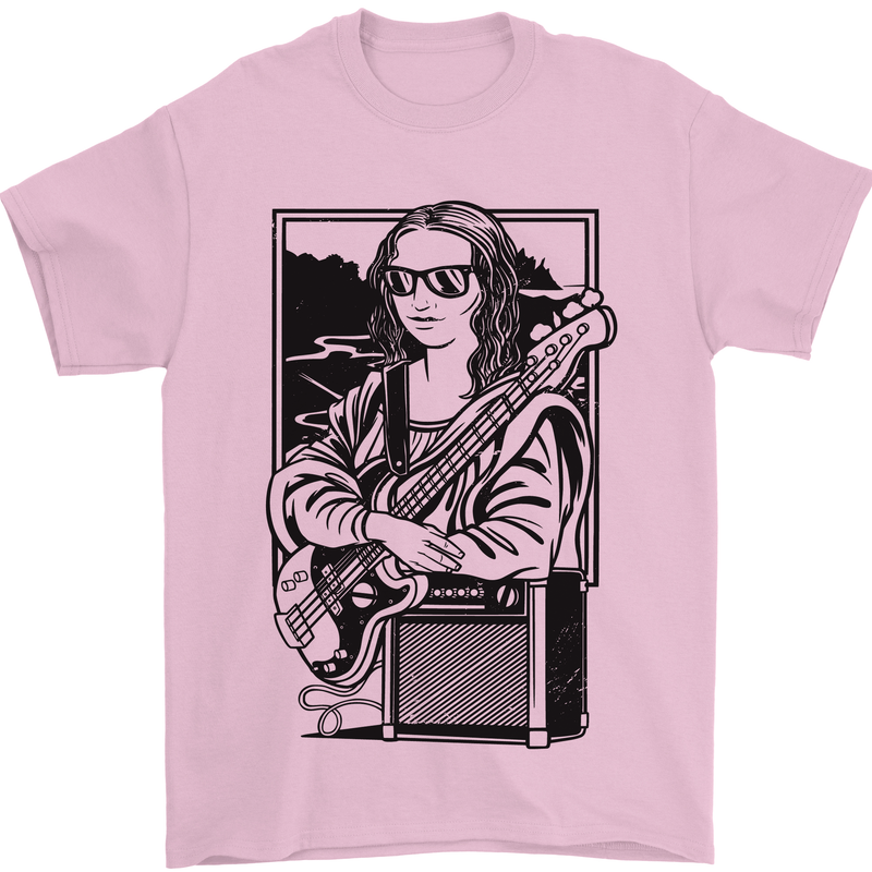 Electric Guitar Mona Lisa Rock Music Player Mens T-Shirt 100% Cotton Light Pink