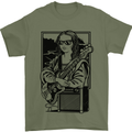 Electric Guitar Mona Lisa Rock Music Player Mens T-Shirt 100% Cotton Military Green