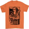 Electric Guitar Mona Lisa Rock Music Player Mens T-Shirt 100% Cotton Orange