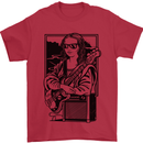 Electric Guitar Mona Lisa Rock Music Player Mens T-Shirt 100% Cotton Red
