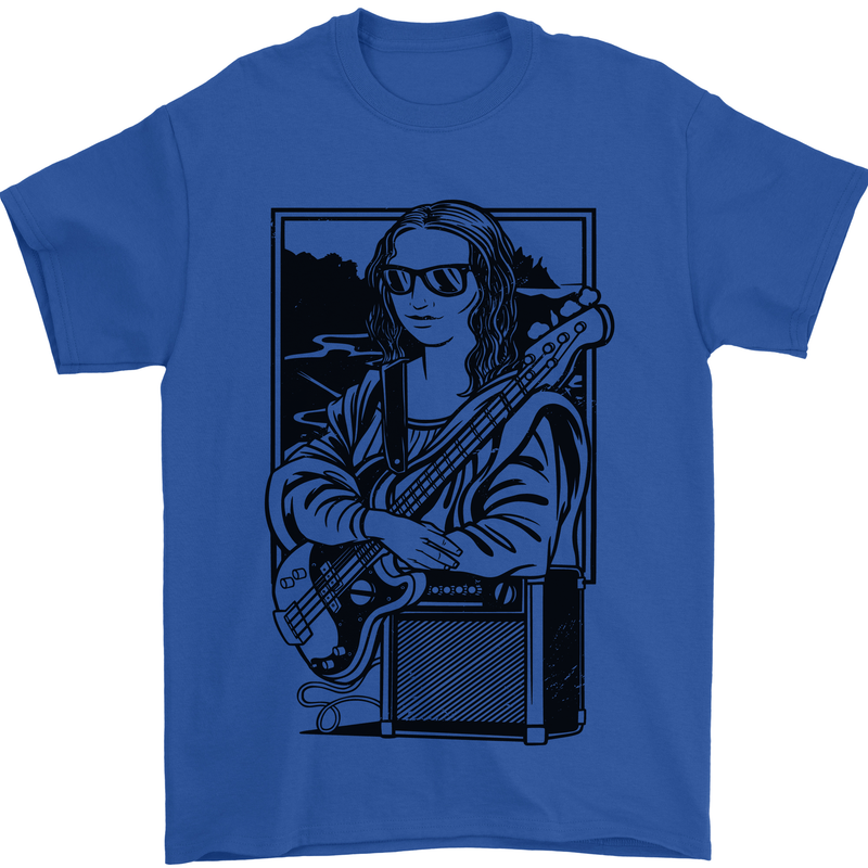 Electric Guitar Mona Lisa Rock Music Player Mens T-Shirt 100% Cotton Royal Blue